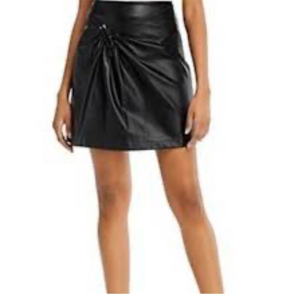 NWT Lucy Paris Black Faux Leather Gathered Front Mini Skirt, size Small